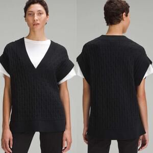 Lululemon Black Cable-Knit Relaxed-Fit Sweater Vest Preppy Casual Transitional